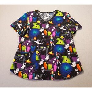 Disney Women's Halloween Scrub Top Size Medium The Nightmare Before Christmas
